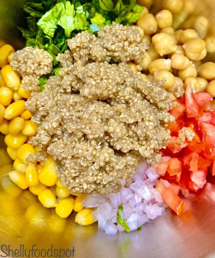 Corns, chickpea and quinoa in a bowl