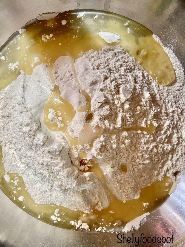 Oil and wheat flour to make gujiya dough