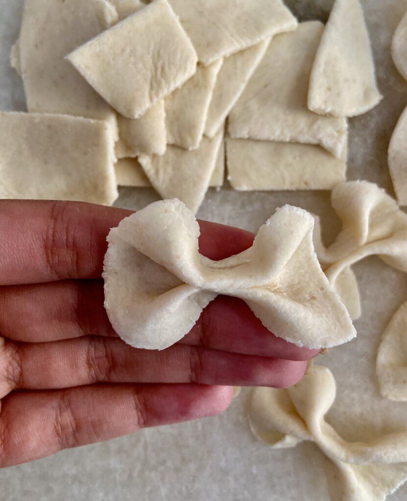 Shaping bow tie pasta