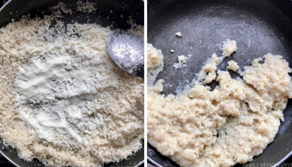 Malai and milk powder in pan